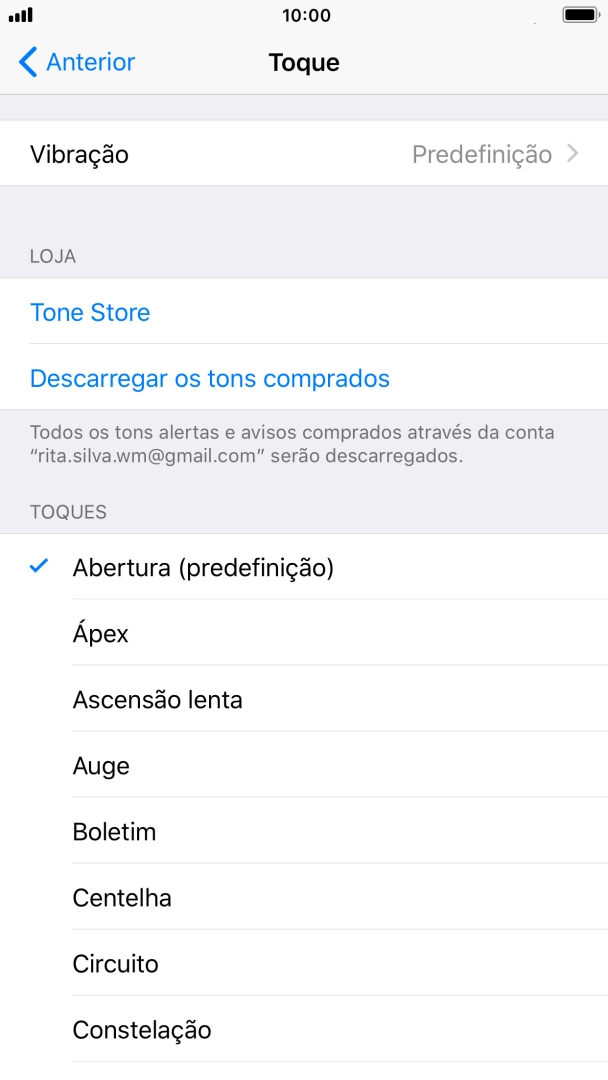 Prima os tons de toque pretendidos para os ouvir.