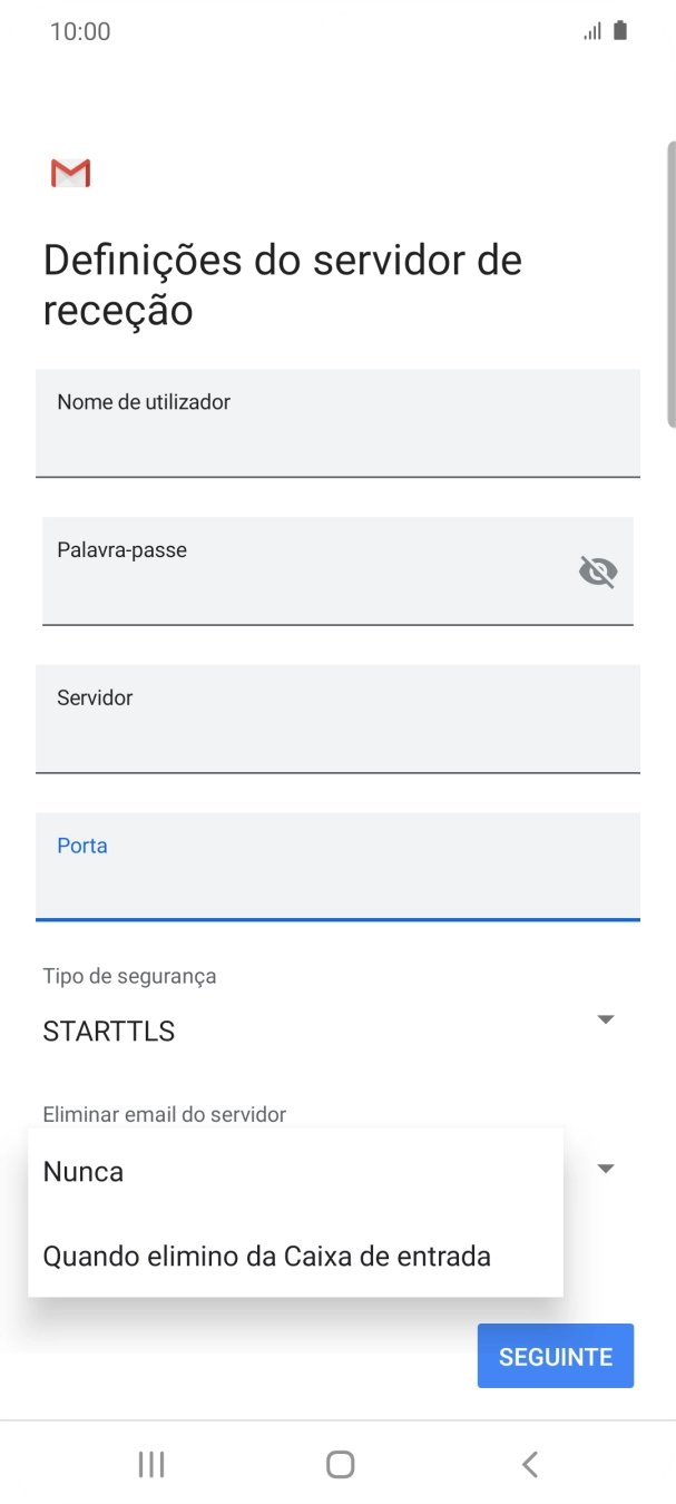 Prima Nunca para manter os e-mails no servidor quando estes são apagados no telefone.