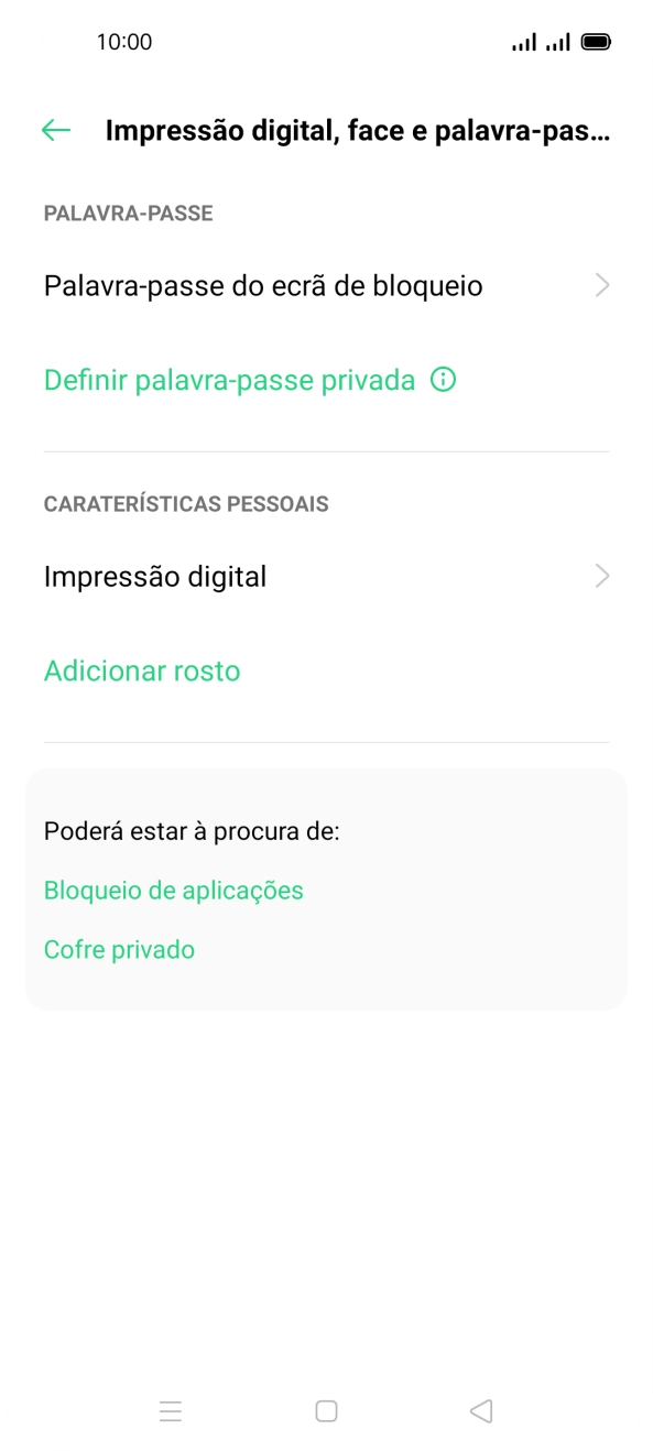Prima Impressão digital e introduza o código adicional de bloqueio do telefone que criou anteriormente.
