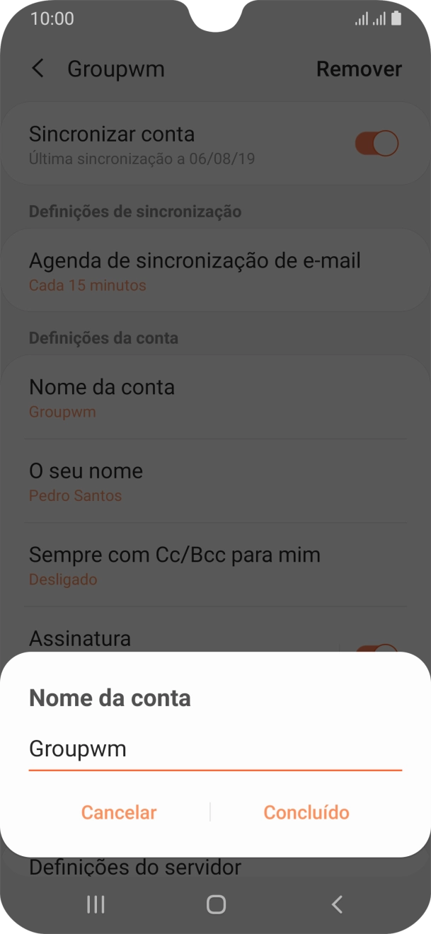 Introduza o nome pretendido da conta de e-mail Concluído.
