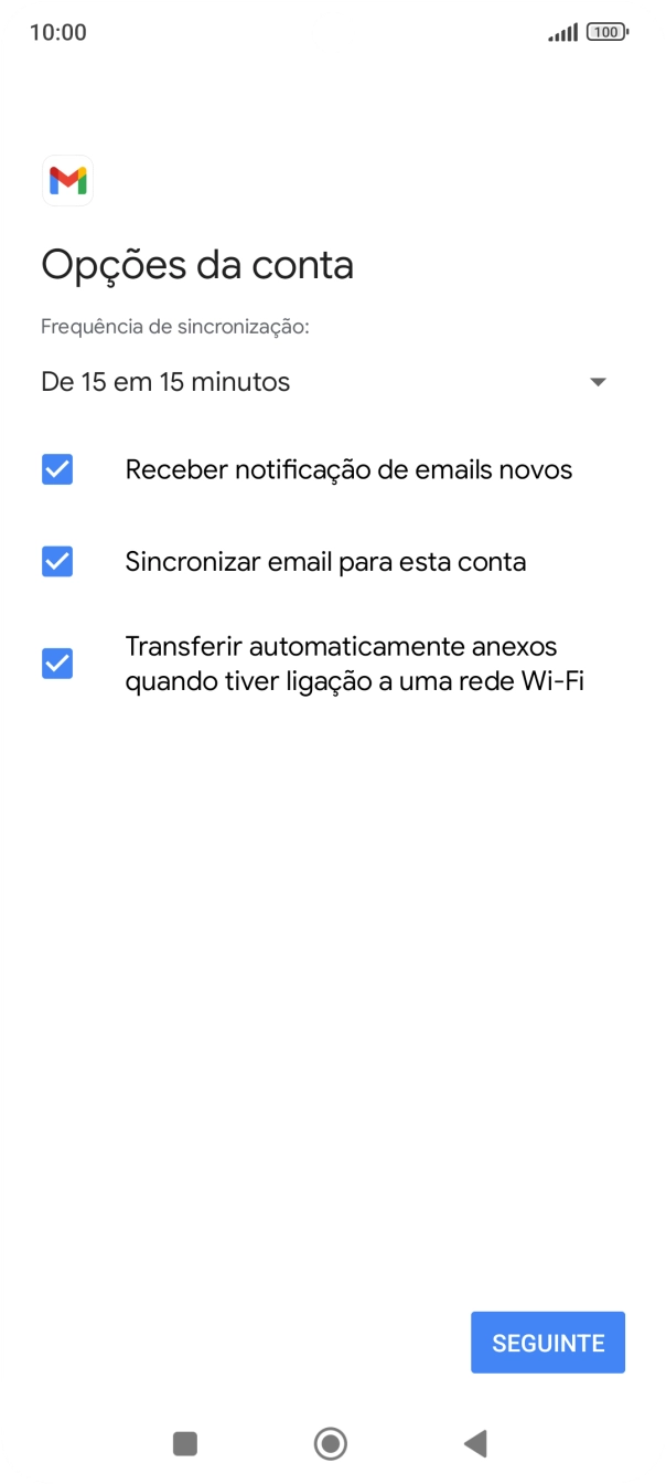 Se o ecrã mostrar esta imagem, a sua conta foi identificada e configurada automaticamente. Siga as indicações no ecrã para introduzir informações adicionais e concluir a configuração.
