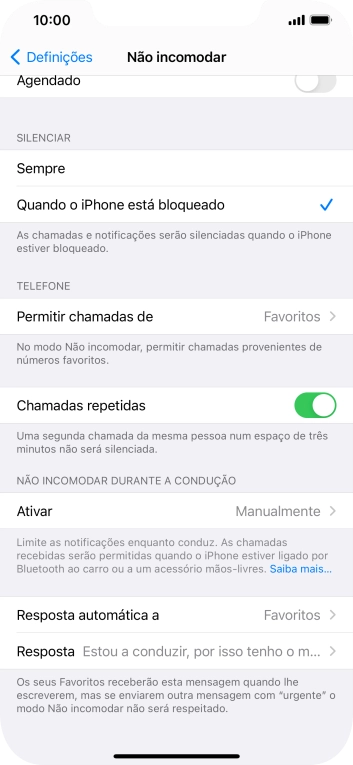 Prima Resposta e siga as indicações no ecrã, para redigir a mensagem automática informando que a função 