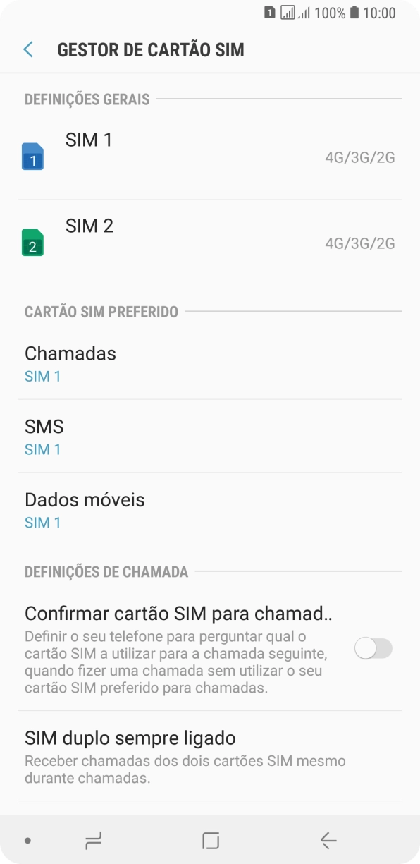 Prima o cartão SIM pretendido.