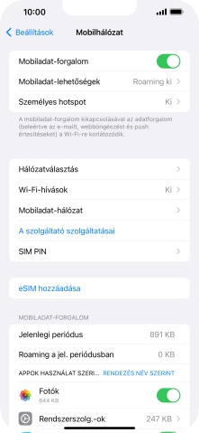 Válaszd a Mobiladat-lehetőségek lehetőséget.