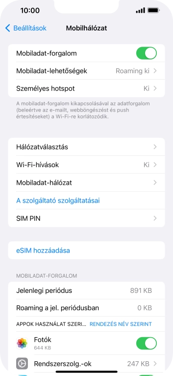 Válaszd a Mobiladat-lehetőségek lehetőséget.