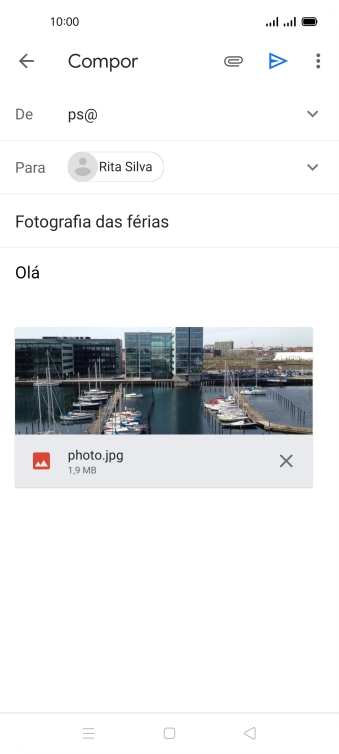 Prima o ícone para enviar quando terminar de escrever o seu e-mail.