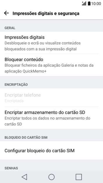 Prima Configurar bloqueio do cartão SIM.