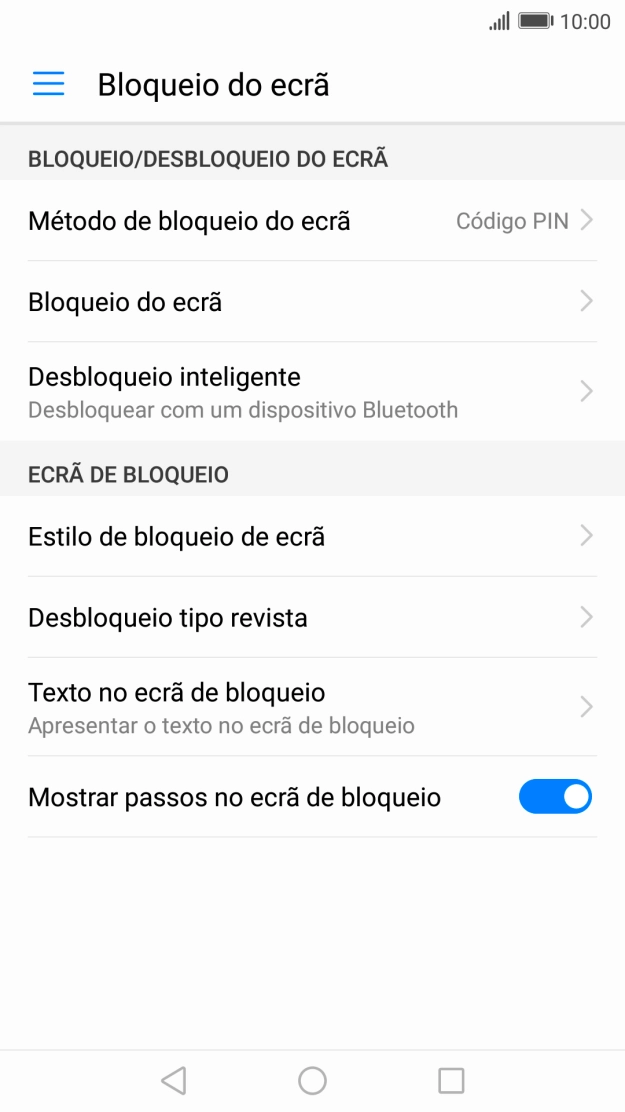 Prima Método de bloqueio do ecrã.