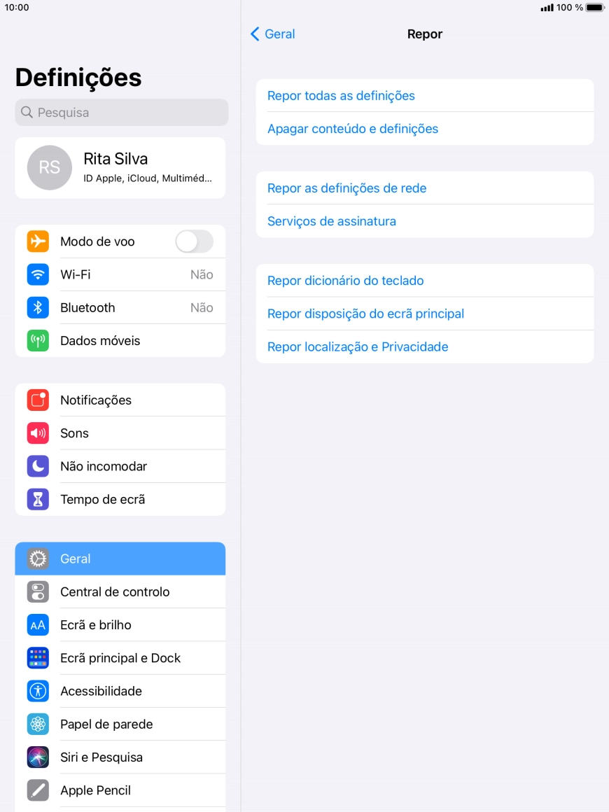 Prima Repor todas as definições.