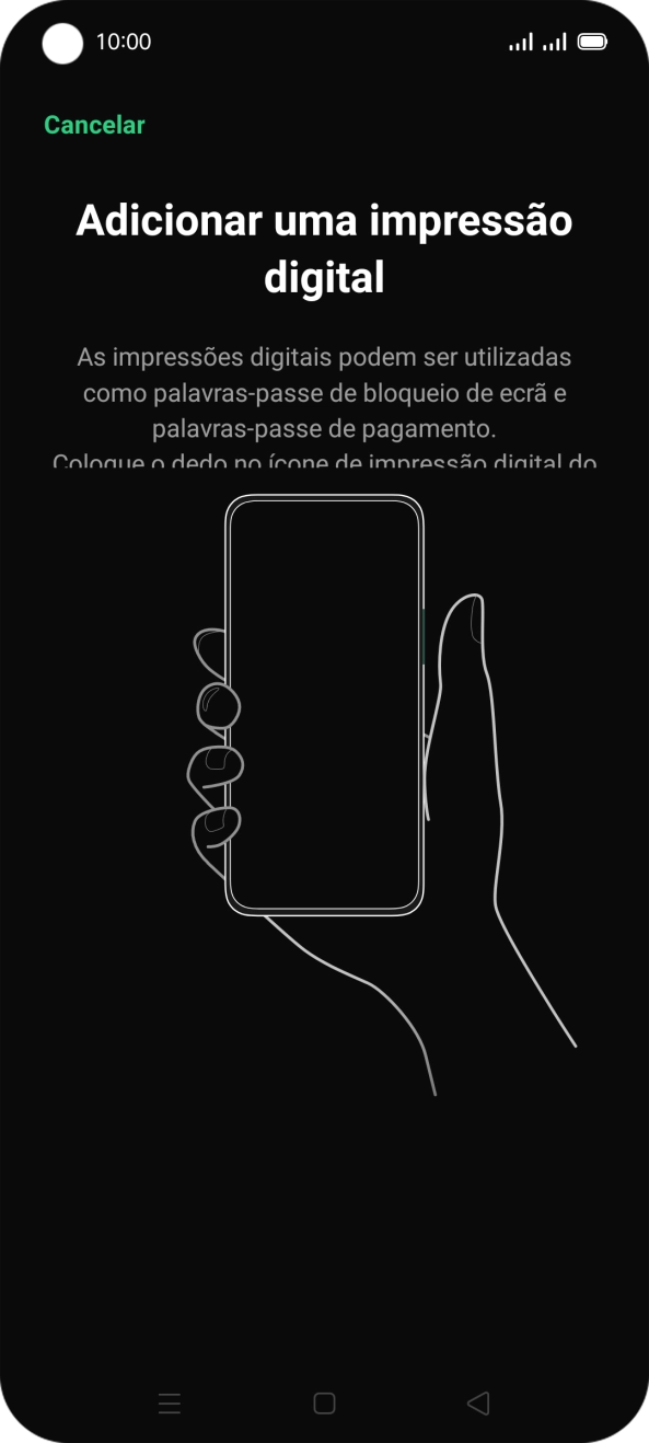 Siga as indicações no ecrã para definir a impressão digital como código de bloqueio.