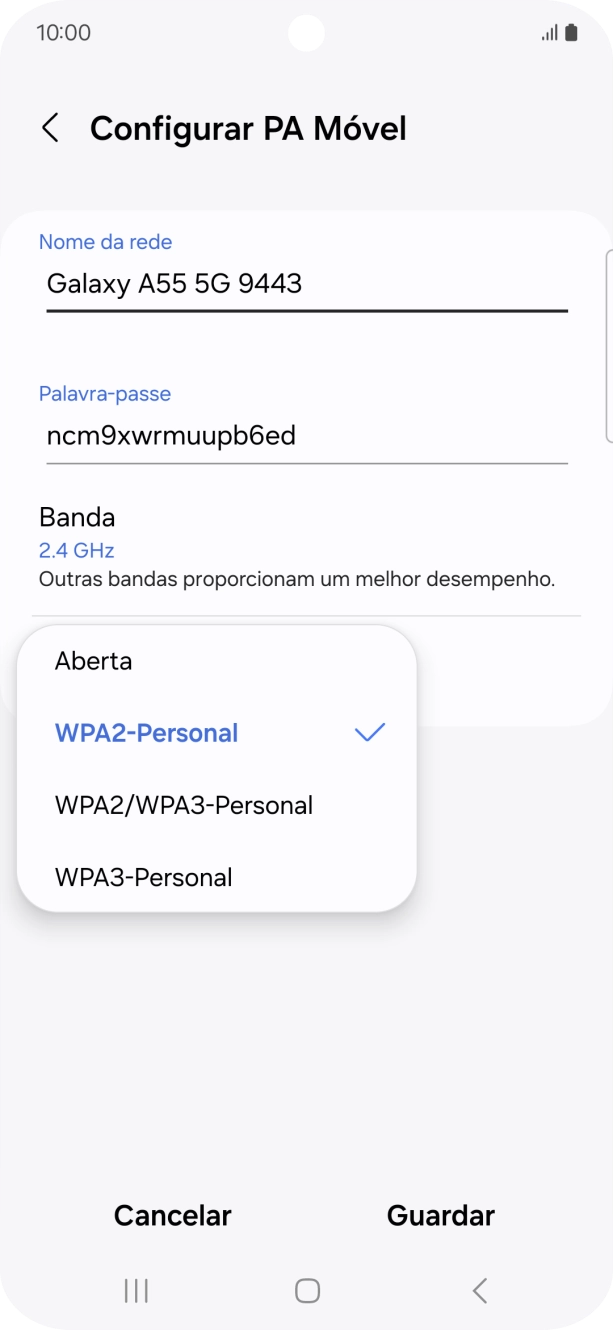 Prima WPA3-Personal para proteger o hotspot Wi-Fi com uma password.