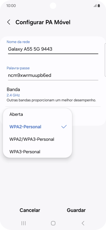 Prima WPA3-Personal para proteger o hotspot Wi-Fi com uma password.