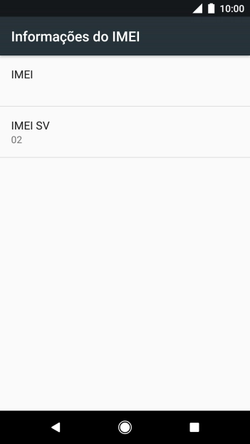 O código IMEI é mostrado no ecrã.