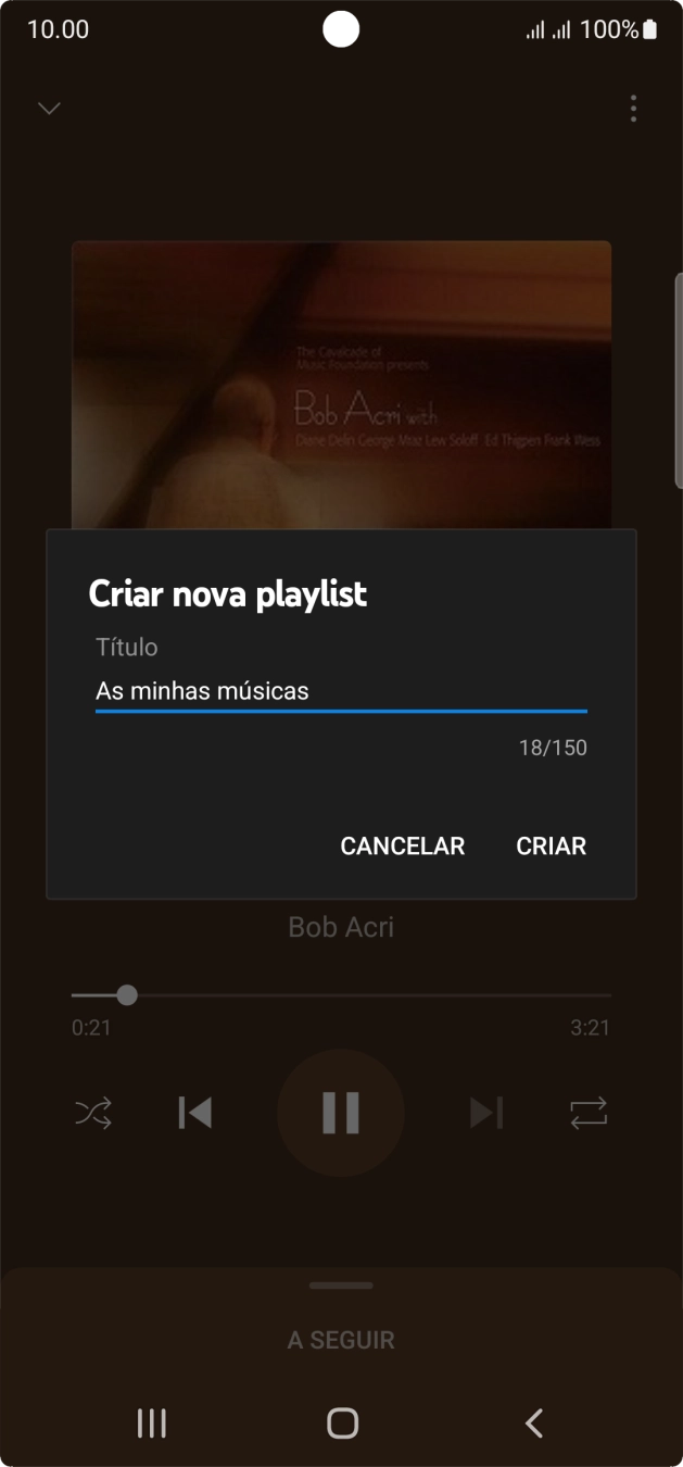 Introduza o nome pretendido para a lista de reprodução e prima CRIAR.