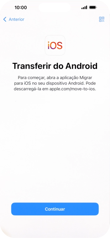 Antes de ser possível transferir conteúdo para o seu telefone, é necessário instalar a app 