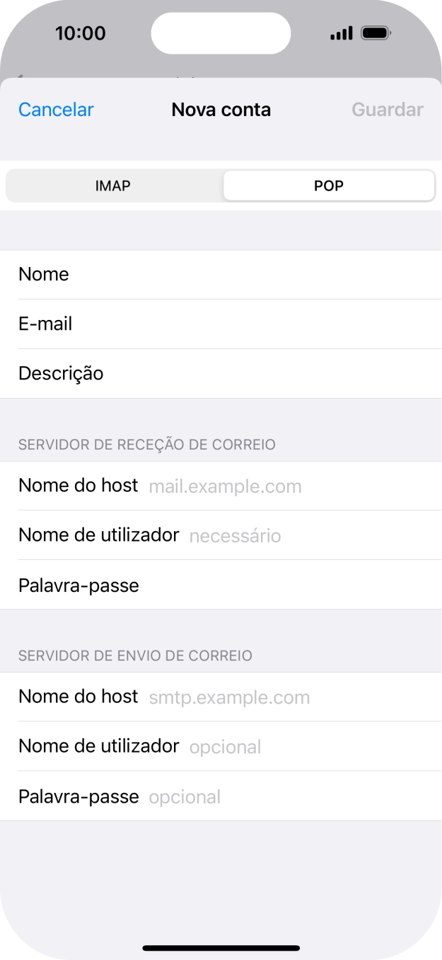 Prima Nome do host e insira pop.vodafone.pt.