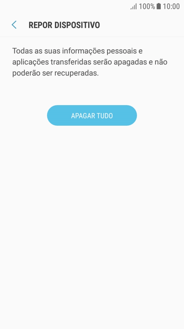 Prima APAGAR TUDO. Aguarde um momento enquanto o telefone restabelece as definições originais. Siga as indicações no ecrã para configurar o telefone de modo que este fique pronto a ser utilizado.