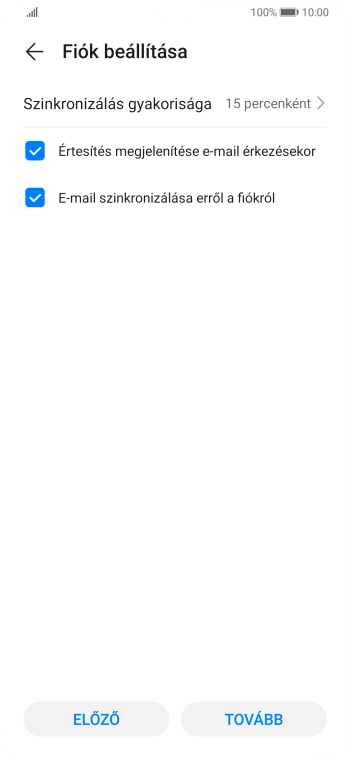 Amennyiben a kijelzőn ez a képernyőkép látható, az e-mail-fiókodat felismerte a rendszer, és automatikusan beállította. Kövesd a képernyőn megjelenő utasításokat  további adatok csatolásához, és fejezd be az új fiók létrehozását.