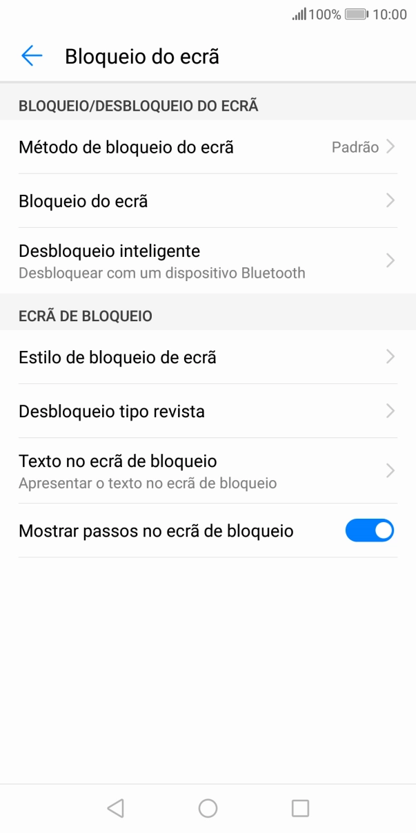 Prima Método de bloqueio do ecrã e introduza o código de bloqueio do telefone atual.