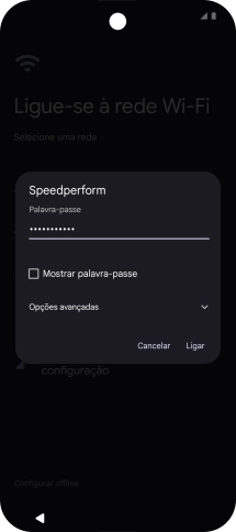 Introduza a password da rede Wi-Fi e prima Ligar.
