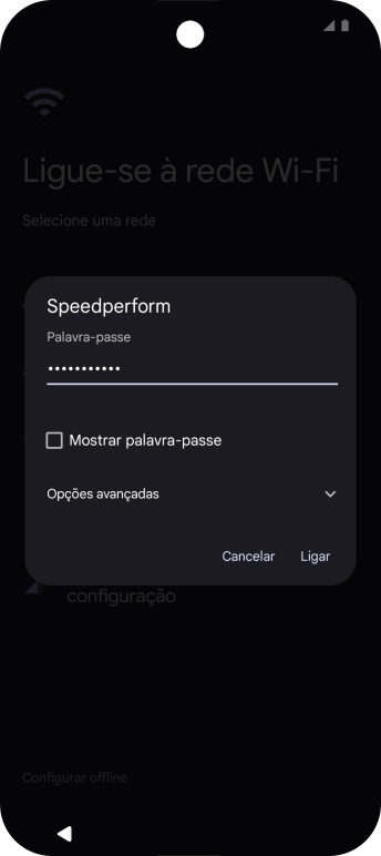 Introduza a password da rede Wi-Fi e prima Ligar.