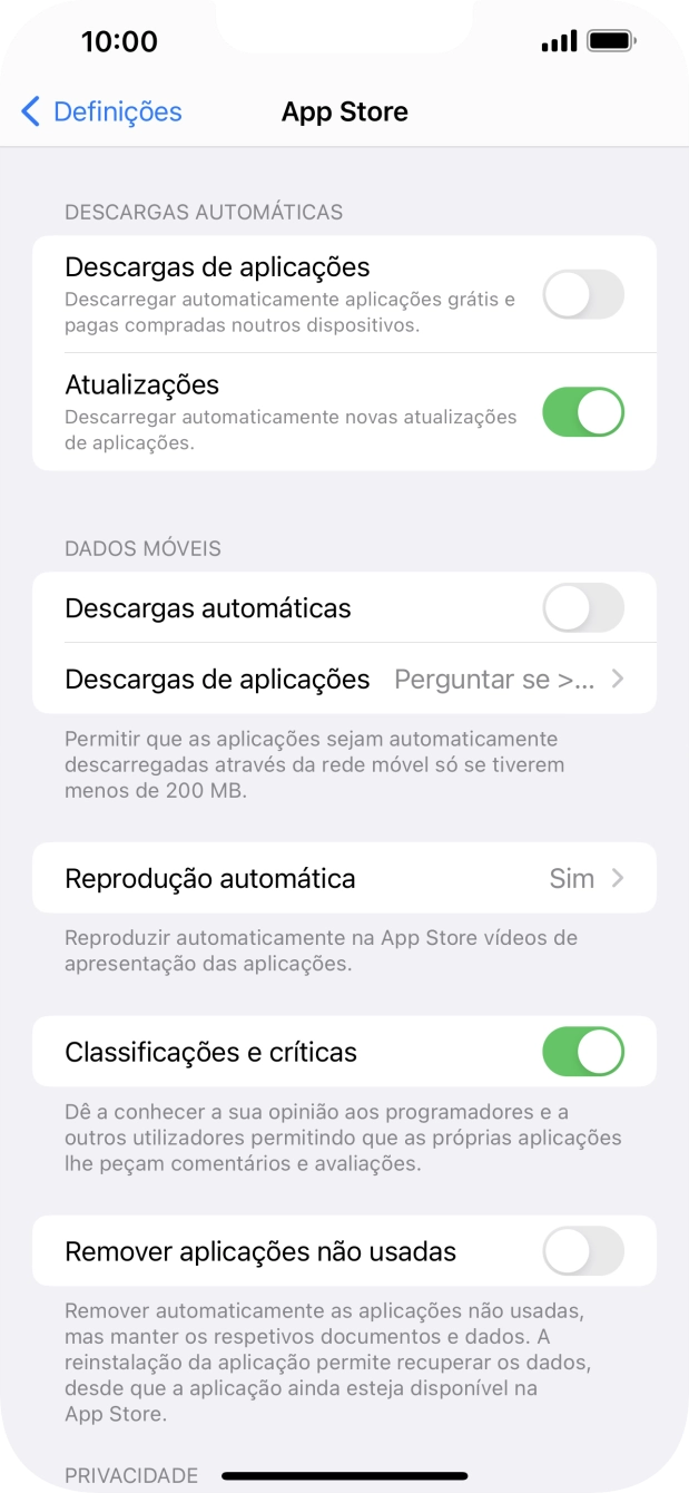 Prima o indicador junto aos tipos de conteúdo pretendidos para ativar ou desativar a função.