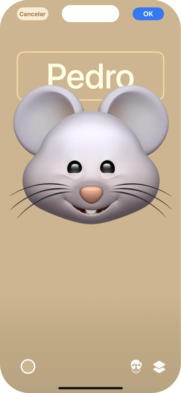 Prima o campo do nome e siga as indicações no ecrã para escolher o tipo de letra e cor para o seu nome no cartaz de contacto.