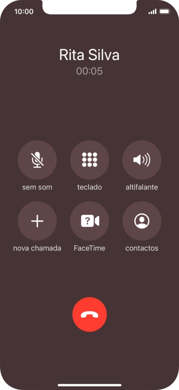 Prima o ícone para terminar chamada para terminar a chamada.