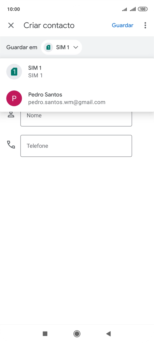 Prima o cartão SIM pretendido.