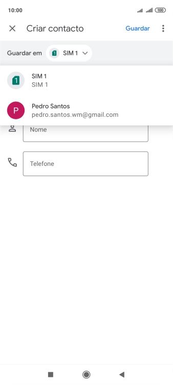 Prima o cartão SIM pretendido.