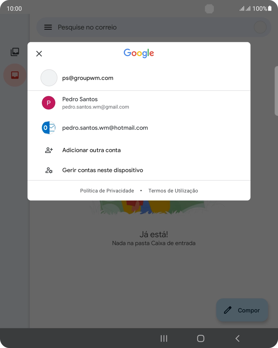 Prima a conta de e-mail pretendida.