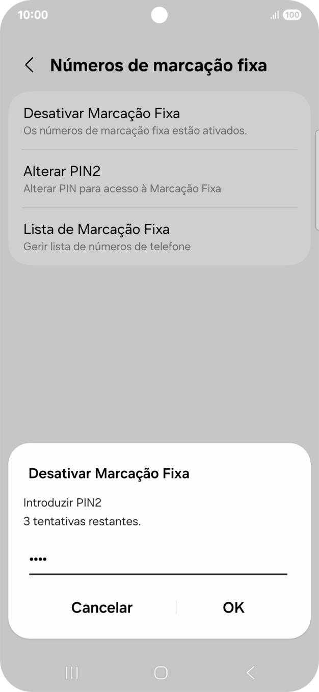 Introduza o código PIN2 e prima OK.