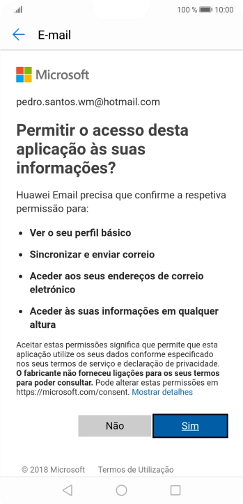 Se o ecrã mostrar esta imagem, a sua conta foi identificada e configurada automaticamente. Siga as indicações no ecrã para introduzir informações adicionais e concluir a configuração.