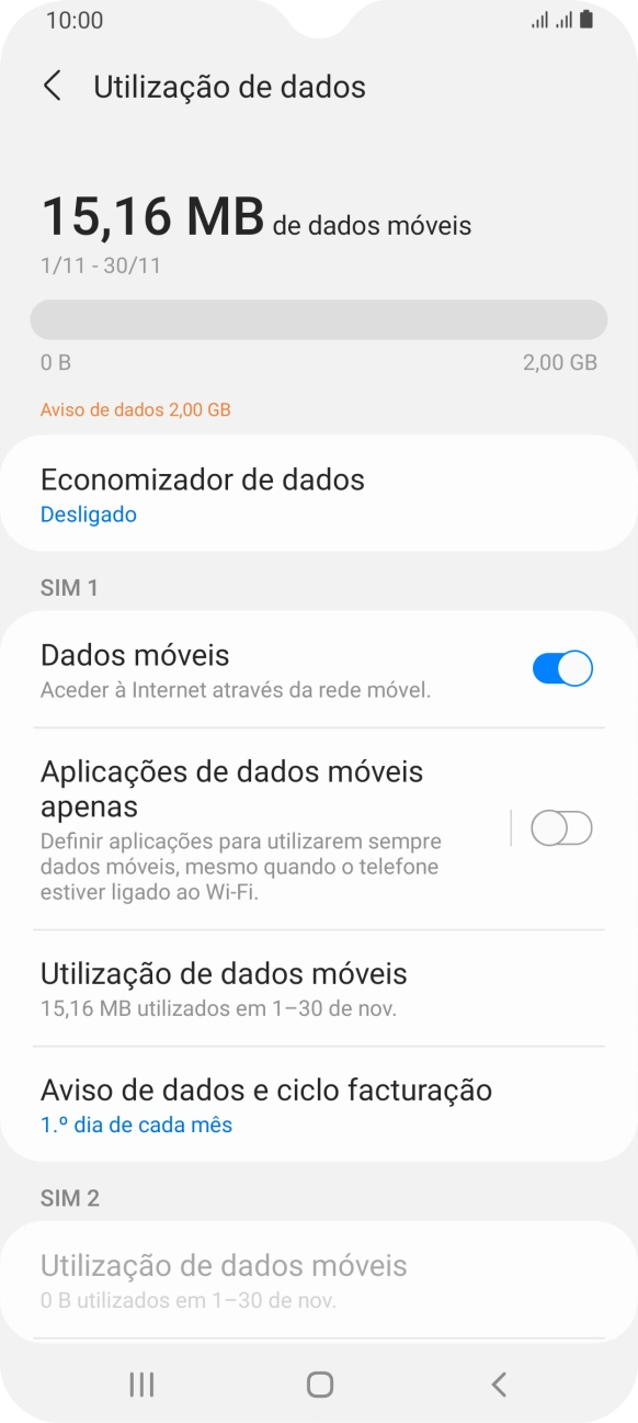 O consumo total de dados é agora mostrado no ecrã.