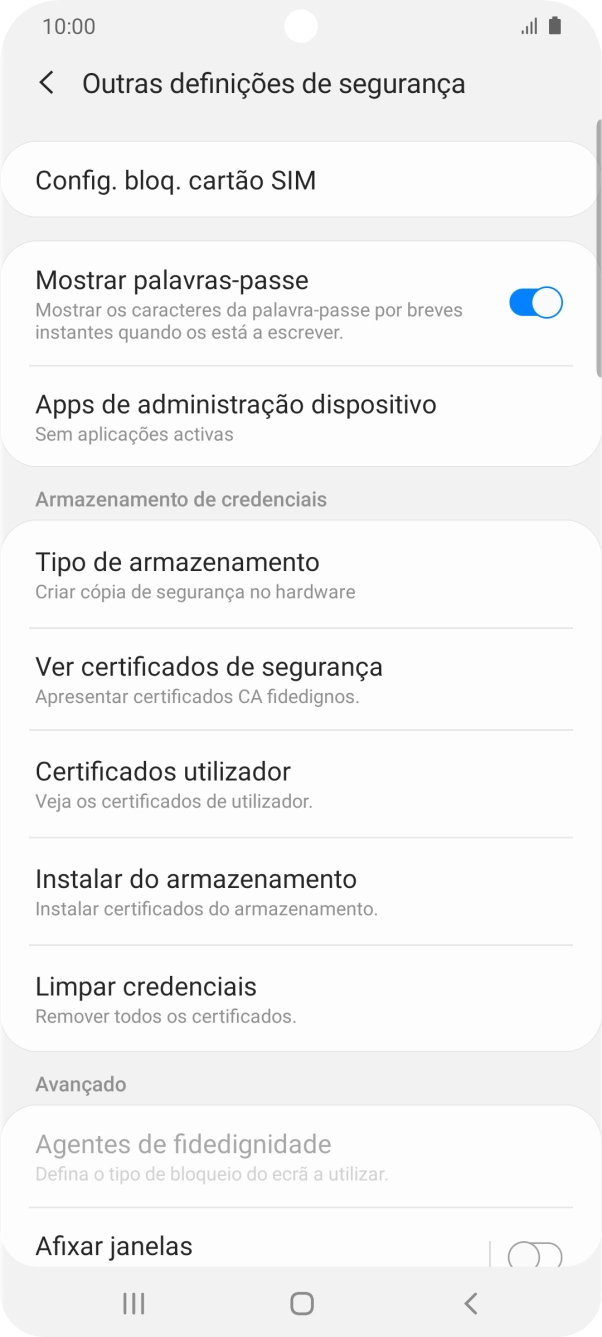 Prima Config. bloq. cartão SIM.