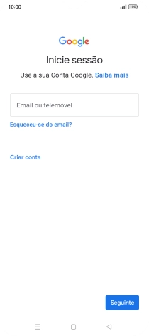 Se não tiver uma conta Google, prima Criar conta e siga as indicações no ecrã para criar uma conta.