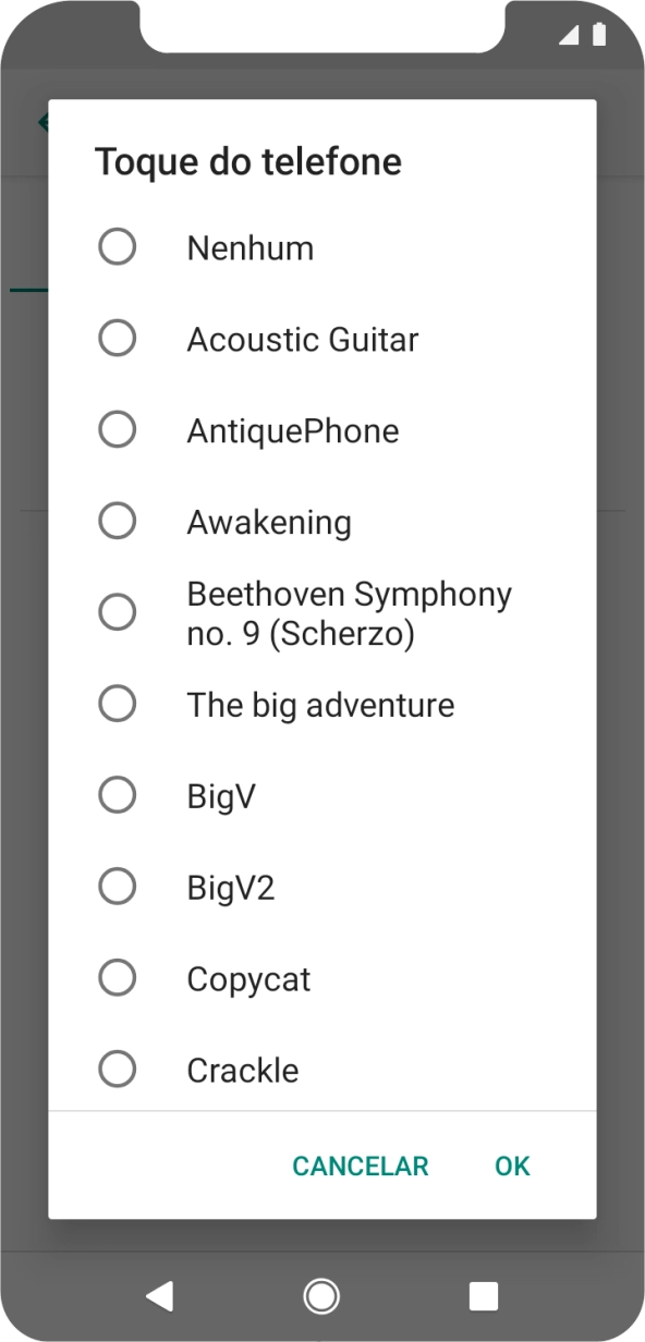 Prima o tom de toque pretendido para o ouvir.