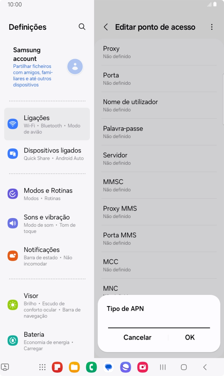 Introduza default e prima OK.