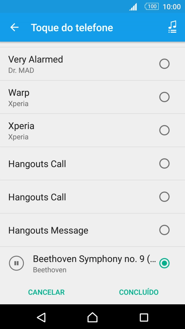 Prima os tons de toque pretendidos para os ouvir.