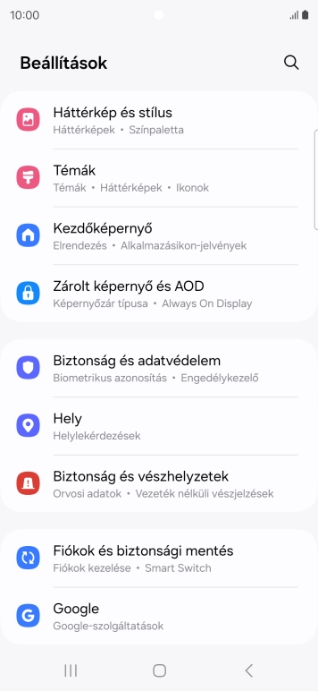 Válaszd a Fiókok és biztonsági mentés lehetőséget.