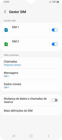 Prima o indicador para ativar ou desativar a utilização do cartão SIM.