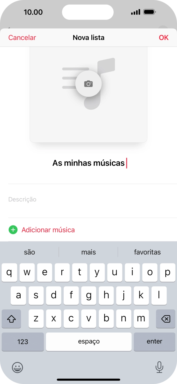 Prima Adicionar música.