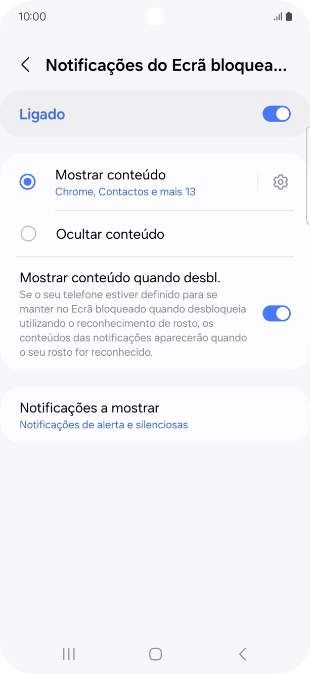 Prima as definições pretendidas para as ativar ou desativar.