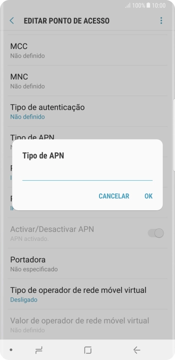 Introduza default e prima OK.