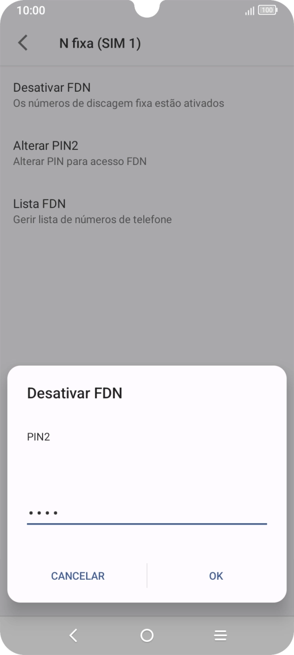 Introduza o código PIN2 e prima OK.