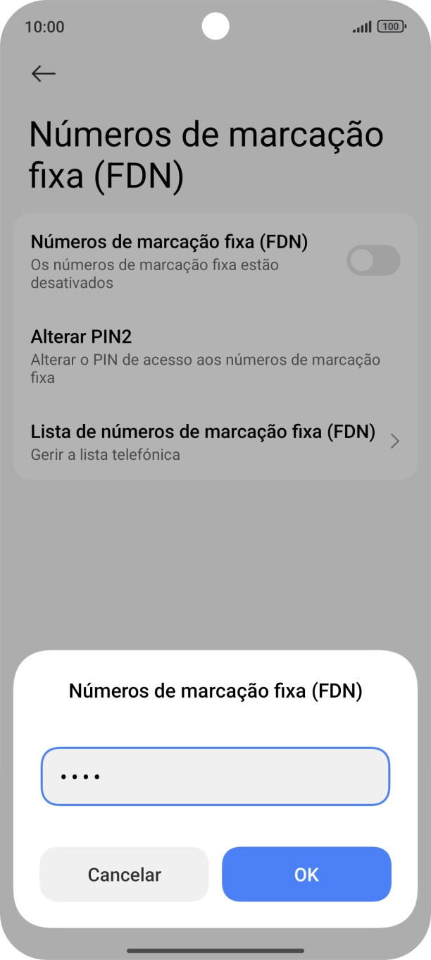Introduza o código PIN2 e prima OK.