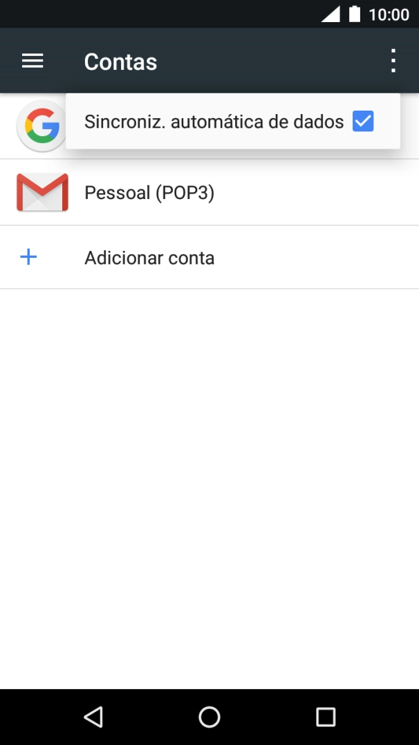 Prima Sincroniz. automática de dados para ativar ou desativar a função.