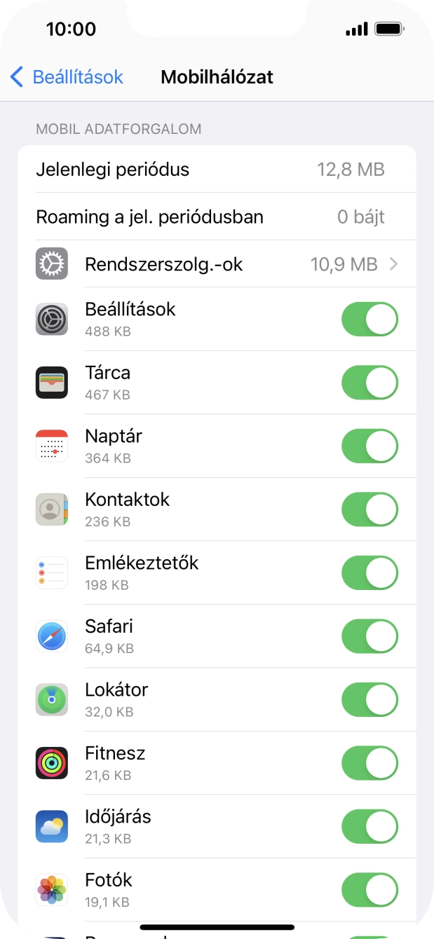 Kattints a kívánt programok melletti csúszkákra a funkciók be- vagy kikapcsolásához.