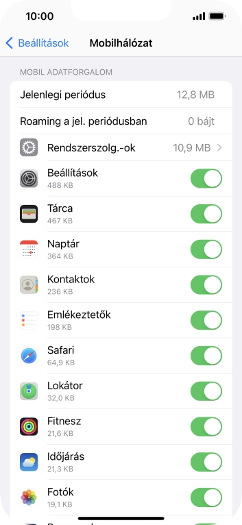 Kattints a kívánt programok melletti csúszkákra a funkciók be- vagy kikapcsolásához.