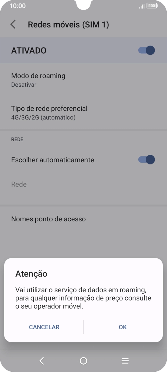 Se ativar a função, prima OK.